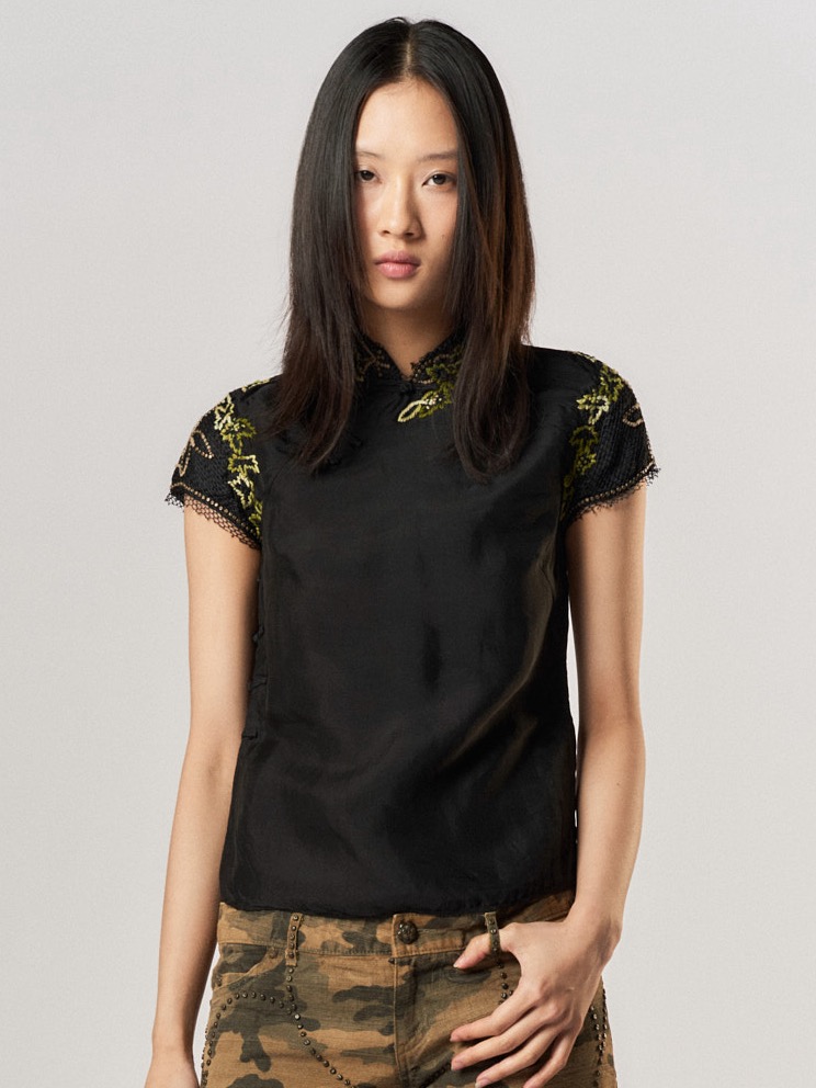 Picture of LUC NHO SHORT SLEEVES TOP in BLACK 